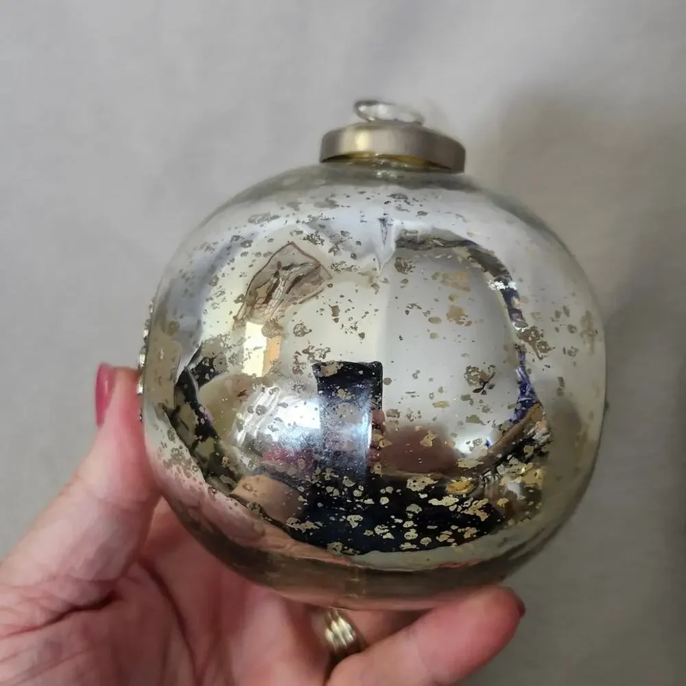 Vintage Large Pottery Barn Mercury Blown Glass Christmas Ornament Silver